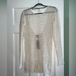 Nasty Gal cream crochet low back mini beach cover up dress, never worn, size M.